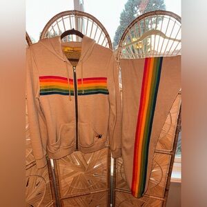 Aviator Nation Set ⚡️🌈 6 Stripe in Light Khaki (Sweatpants and Hoodie)